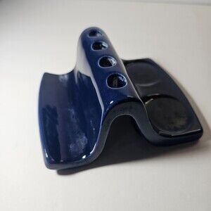 Vtg Haeger Blue Bathroom Set, Toothbrush and Glass Holder, Soap Holder